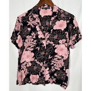 Vintage 90s Y2K Collared Top‎ Size M Dark Floral Whimsigoth Boho Fairy Romantic